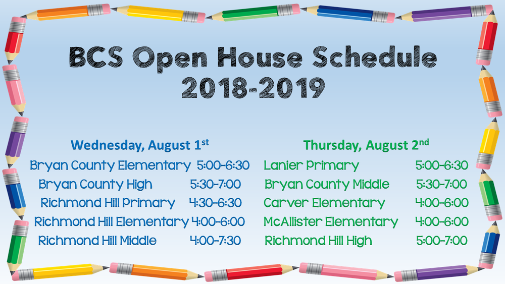 2018-2019 Open House Schedule