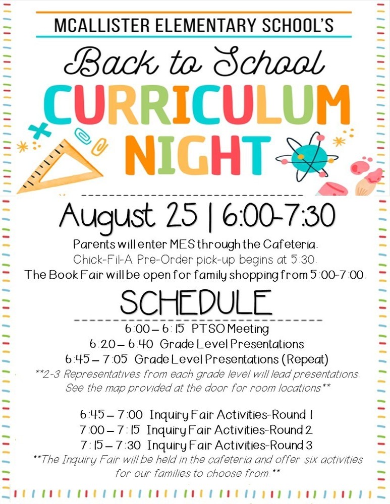 Curriculum Night August 25, 2022