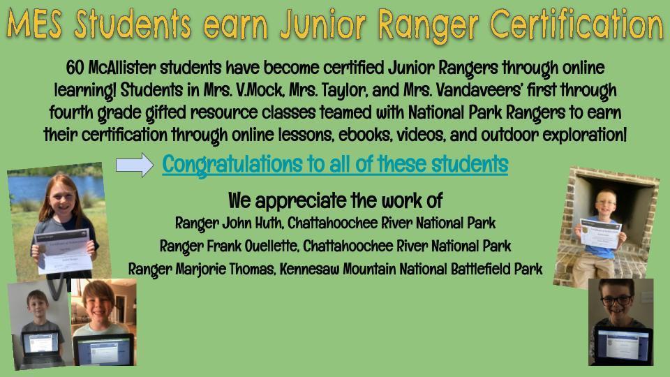MES Students Earn Junior Ranger Certification