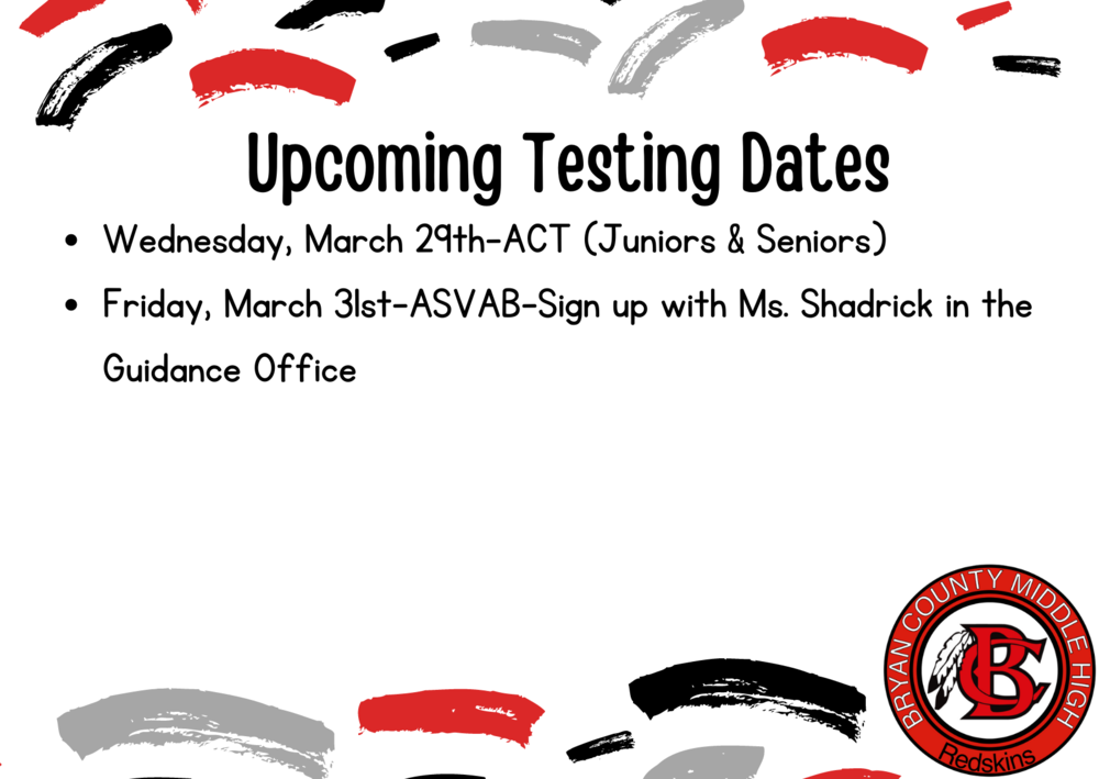Upper School - Upcoming Testing Dates
