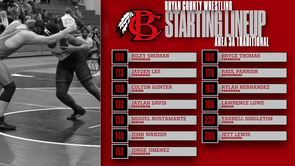 Bryan County Wrestling starting lineup