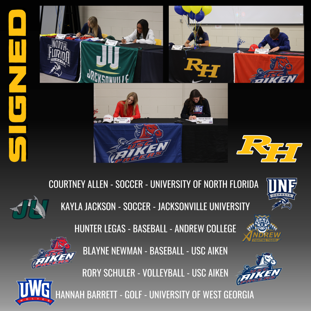RHHS Students signed with colleges for soccer, baseball, volleyball, and golf