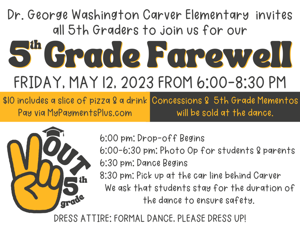 5th Grade Dance 5/12 from 6-8:30