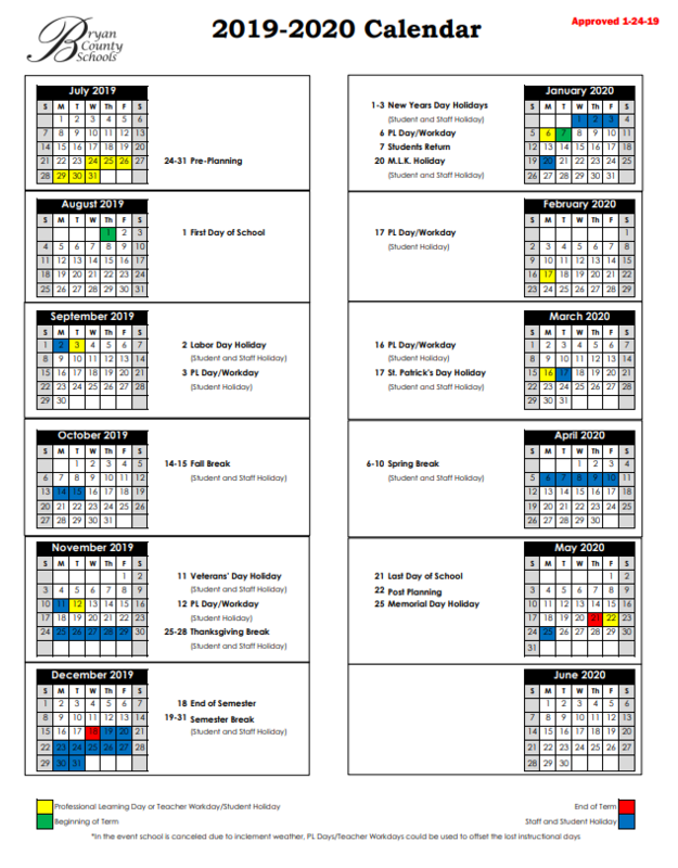 Bryan County Schools Approved Calendars Bryan County Middle School Bryan County Schools Approved Calendars Bryan County Middle School